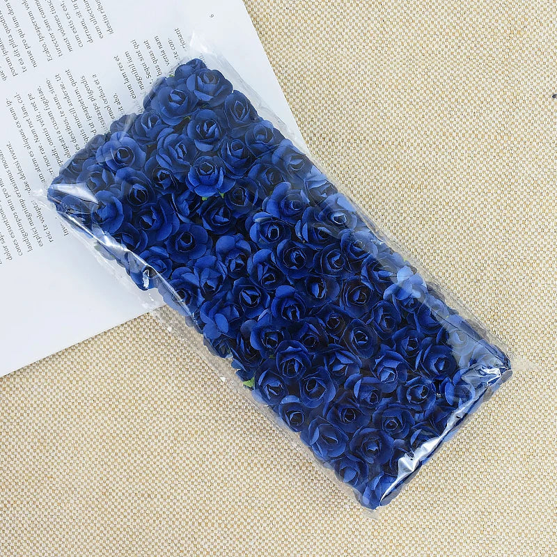 144pcs 2cm Artificial Mini Paper Rose Bouquet for Wedding Party Decoration Home DIY Wreath Gifts Scrapbooking Craft Fake Flowers