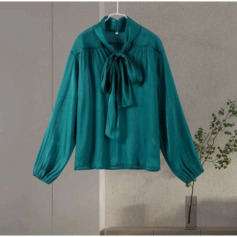 Bow Lace Up Top Pleated Short Skirt Two Piece Sets Casual Fashion Shirt Glitter Blouse High Waist Half Skirts Women's Clothing