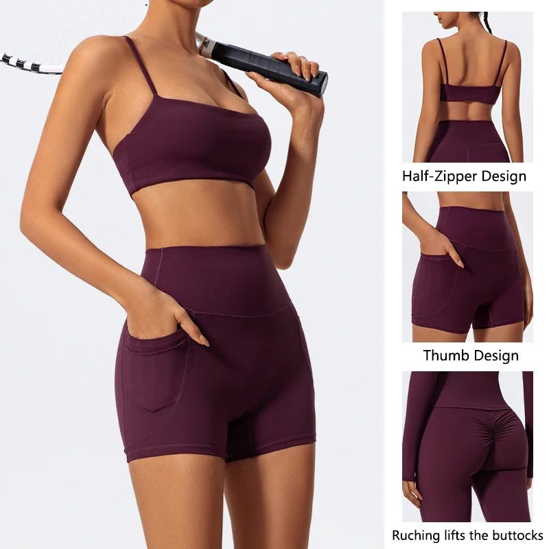 Ctenkevet Women Two Piece Gym Workout Set Female Bra Yoga Sets 2ps Shorts Fitness Wear Women Quick-Dry Camisole Sports Bra Suits