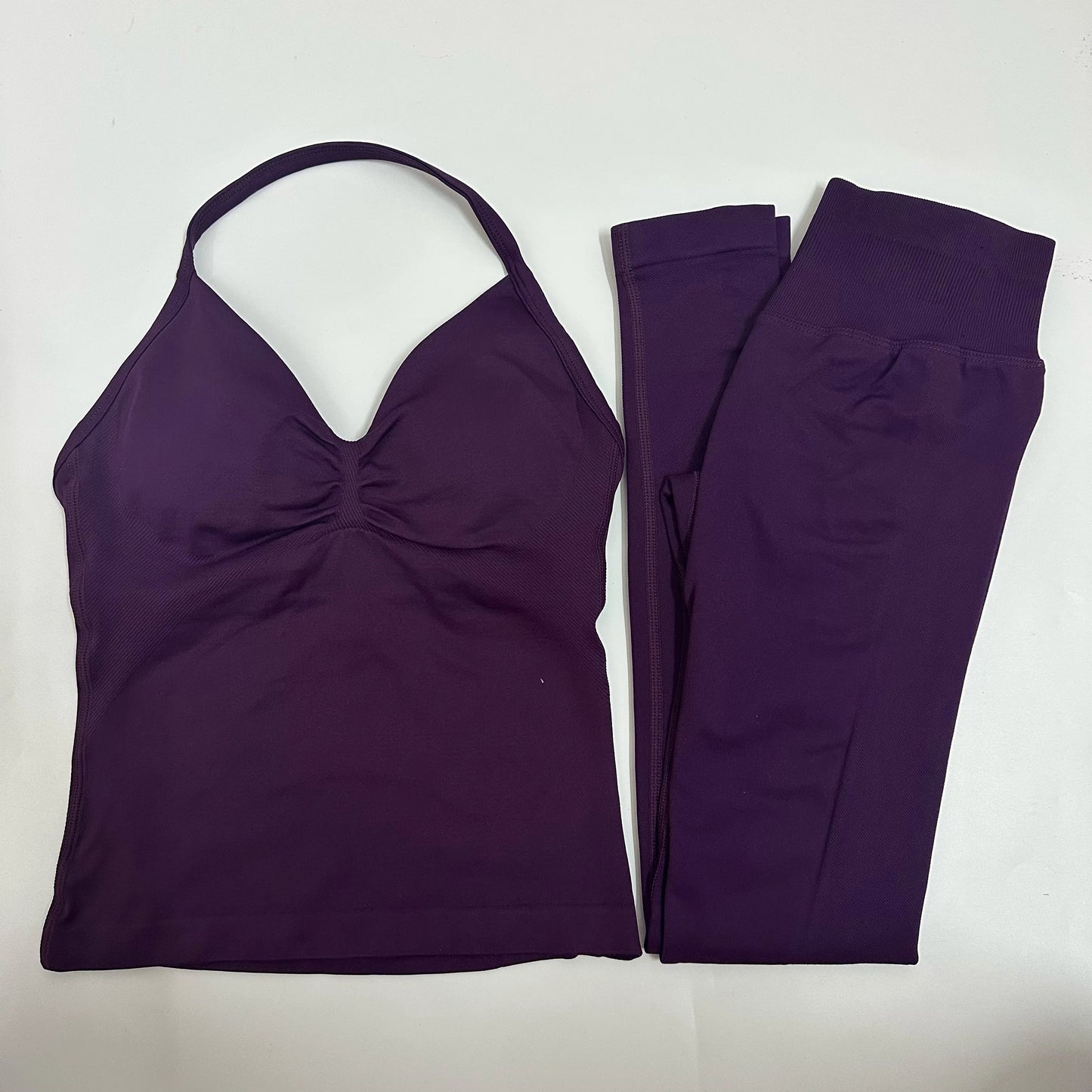 No Logo 2 Pieces Set Yoga Leggings Set Women Backless Tank Tops High Waist Scrunch Gym Suit Fitness Clothes Outfit Yoga Set
