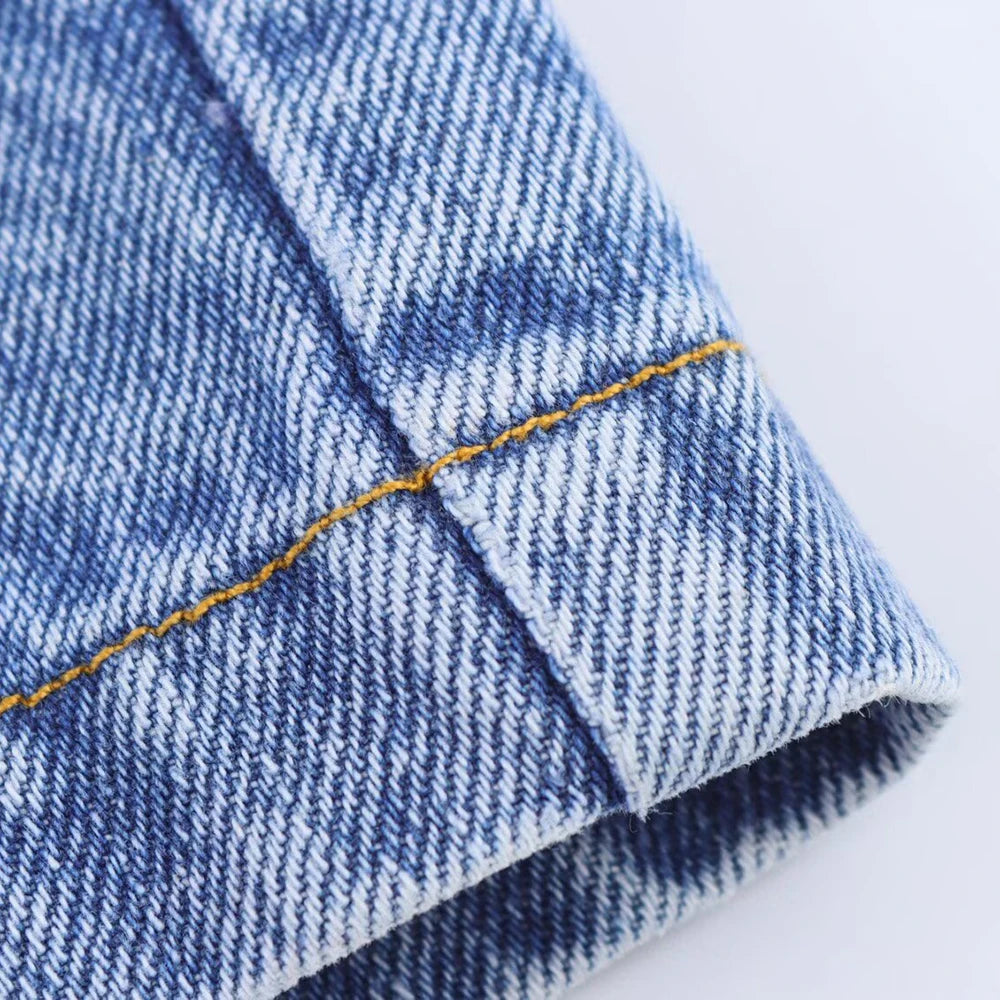 TRAF Women's Short Lapel Denim Shirt + Irregular Fashion Short Skirt Pants Vintage Casual Denim Suit Commuter High Street Suit