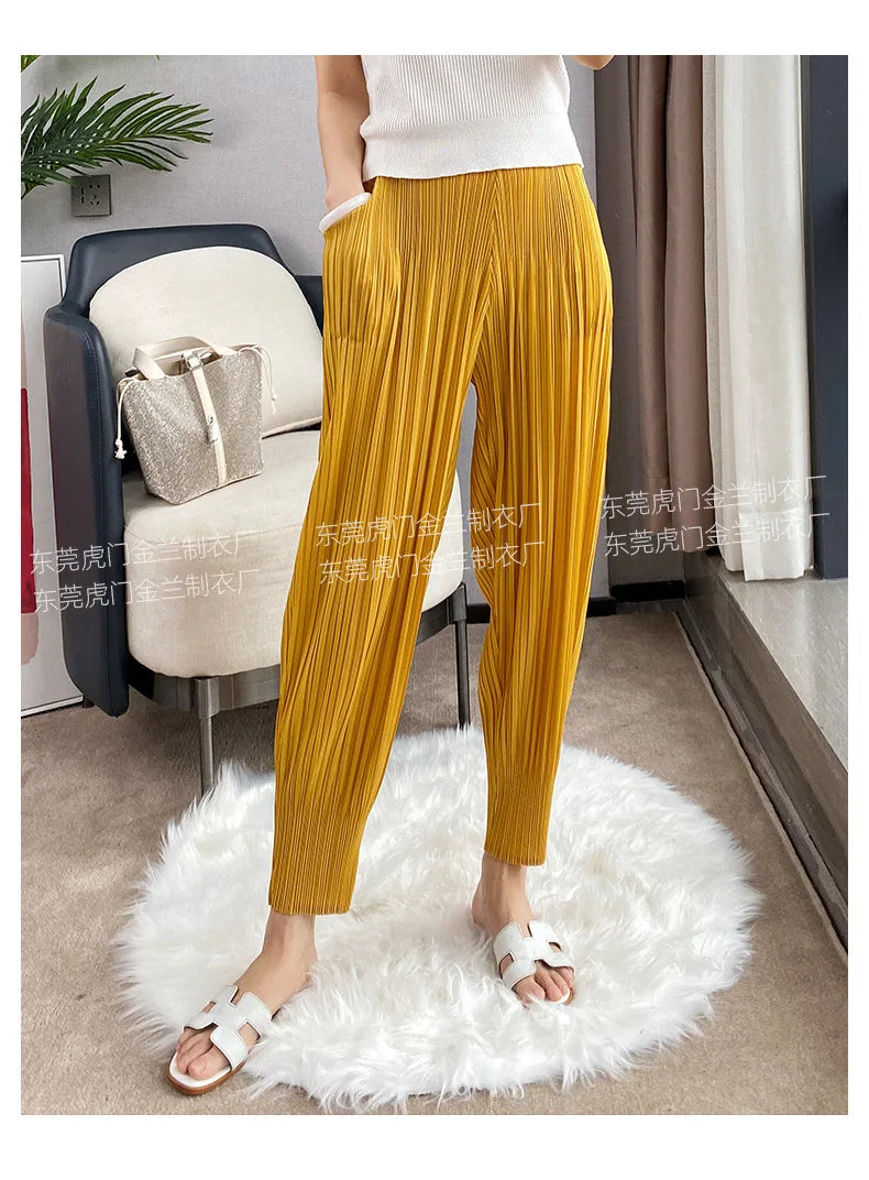 Miyake Life Pleated Pants Loose Harem Pants Women's Summer Thin Fashion Versatile Nine-minute Calf Pants