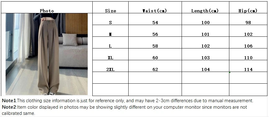 Elegant Wide Leg Pants Women Korean Style High Waist Black Baggy Pants Office Ladies Fashion Loose Suit Trousers Streetwear