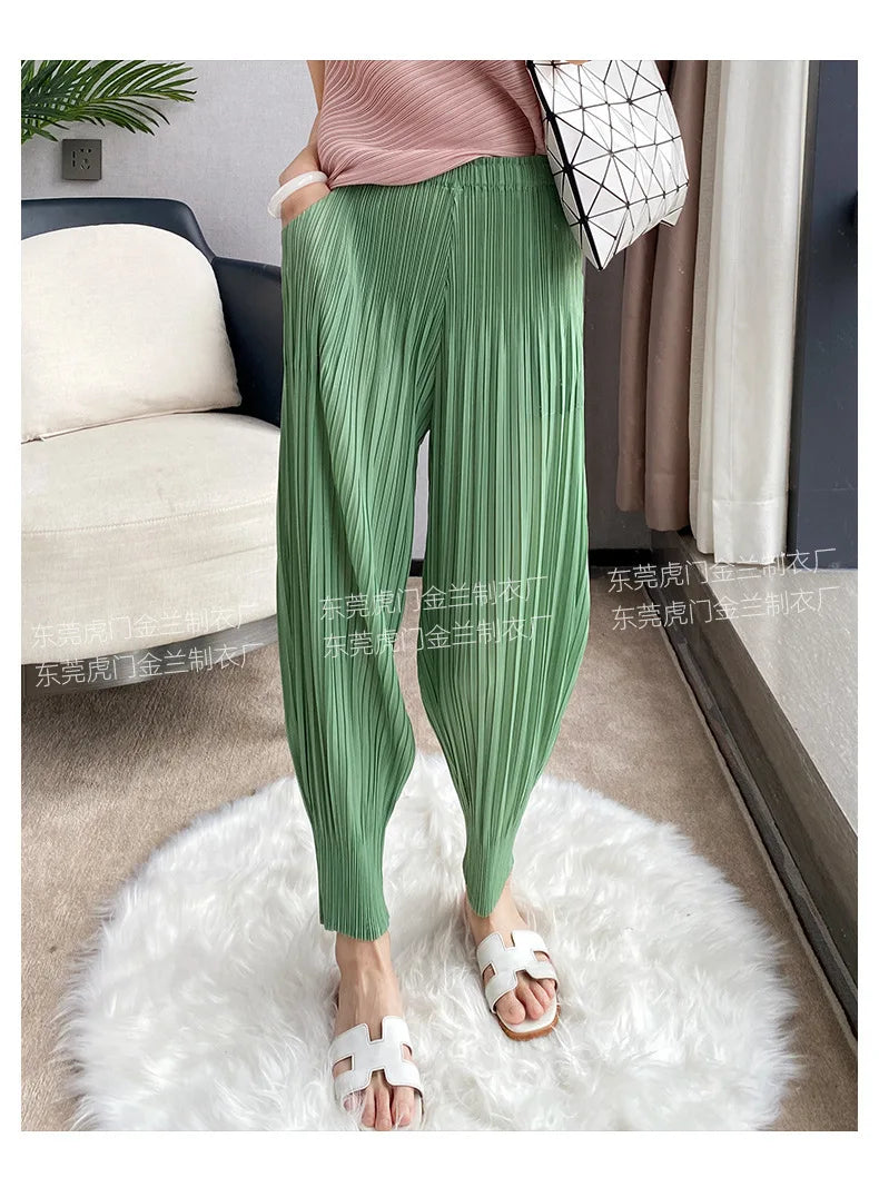 Miyake Life Pleated Pants Loose Harem Pants Women's Summer Thin Fashion Versatile Nine-minute Calf Pants