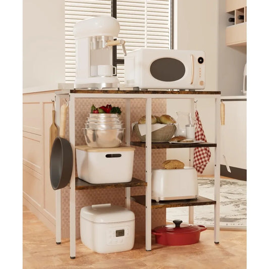 Artibear 4-Tier Kitchen Microwave Oven Stand, Adjustable Coffee Bar Station for Small Appliance, Baker's Rack with 4 Hooks & 5 S