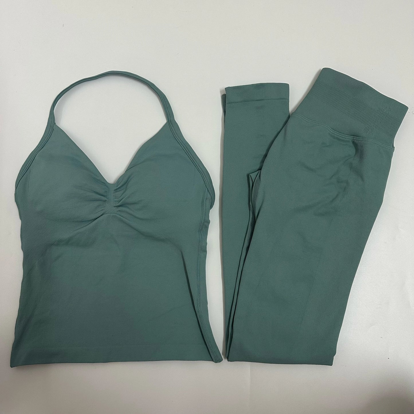 No Logo 2 Pieces Set Yoga Leggings Set Women Backless Tank Tops High Waist Scrunch Gym Suit Fitness Clothes Outfit Yoga Set