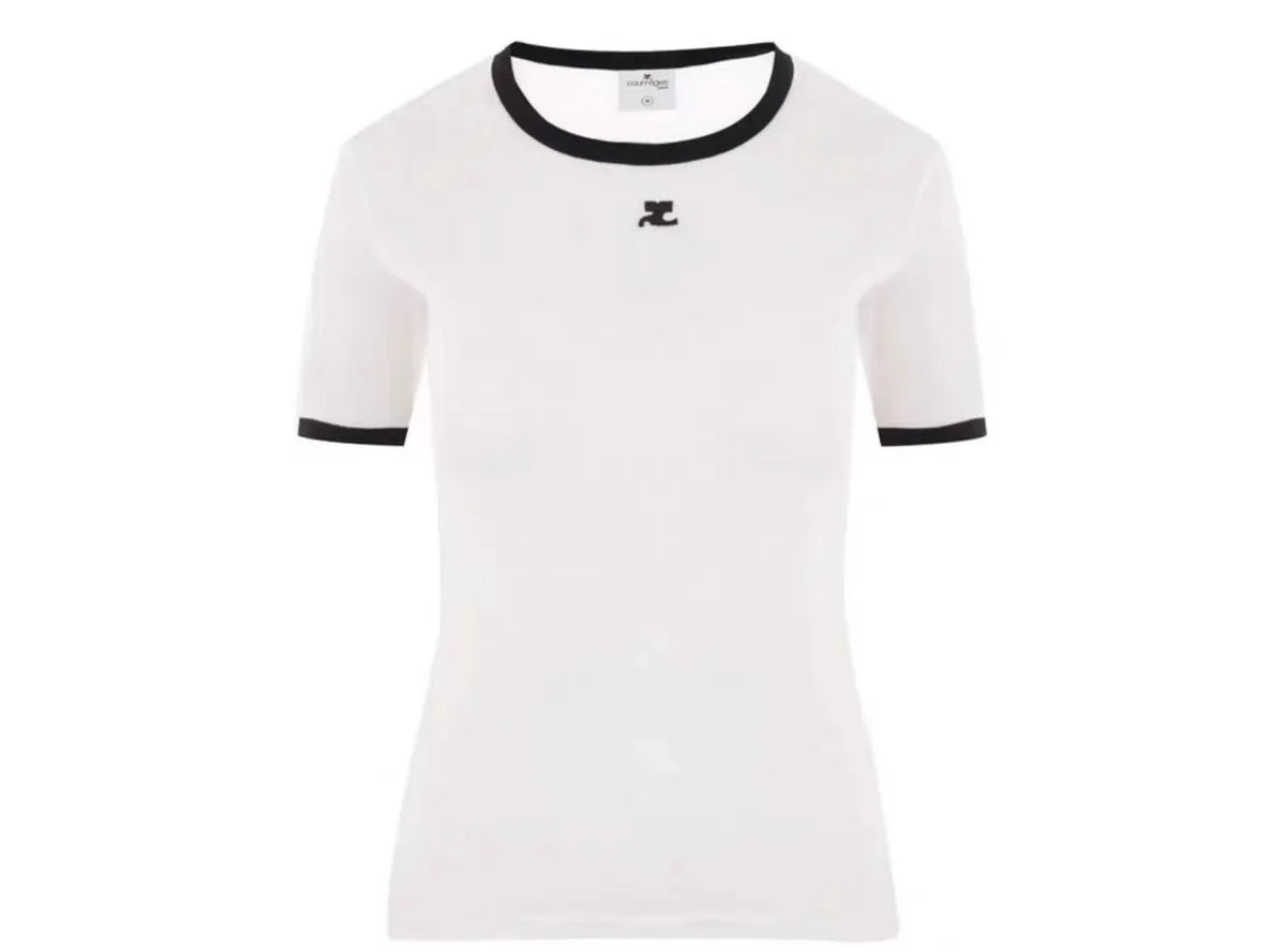 American Retro Short Sleeve T-shirt Women Streetwear Slim Fit Casual Embroidery Print Top Y2k Lady Korean Fashion Summer Clothes