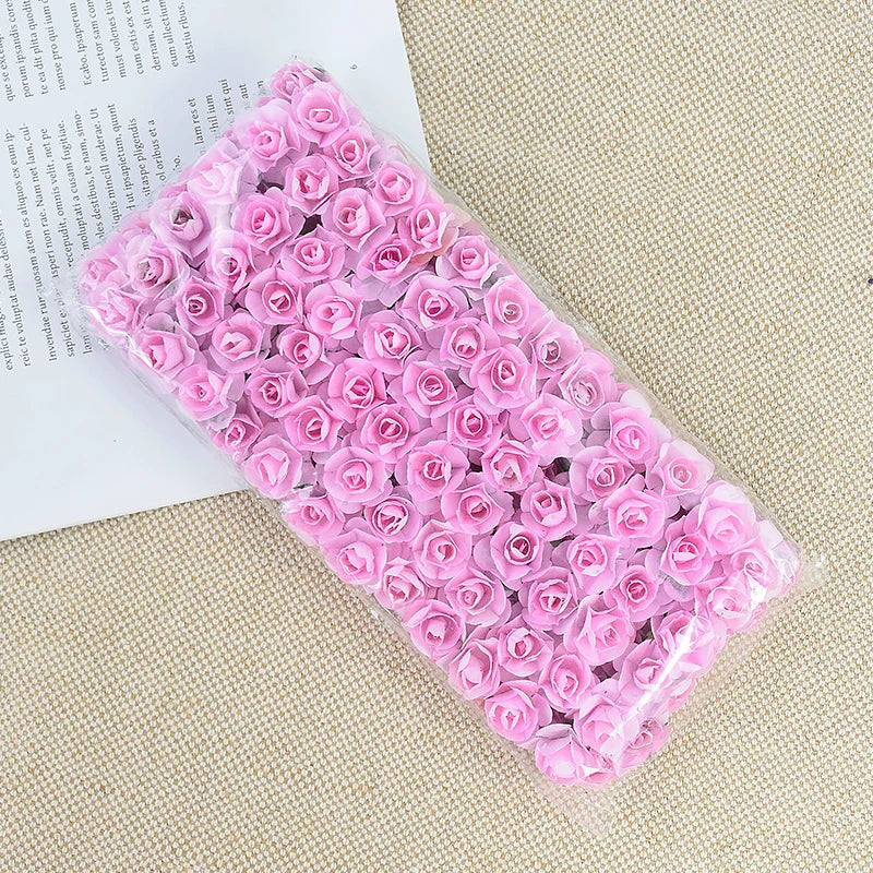 144pcs 2cm Artificial Mini Paper Rose Bouquet for Wedding Party Decoration Home DIY Wreath Gifts Scrapbooking Craft Fake Flowers