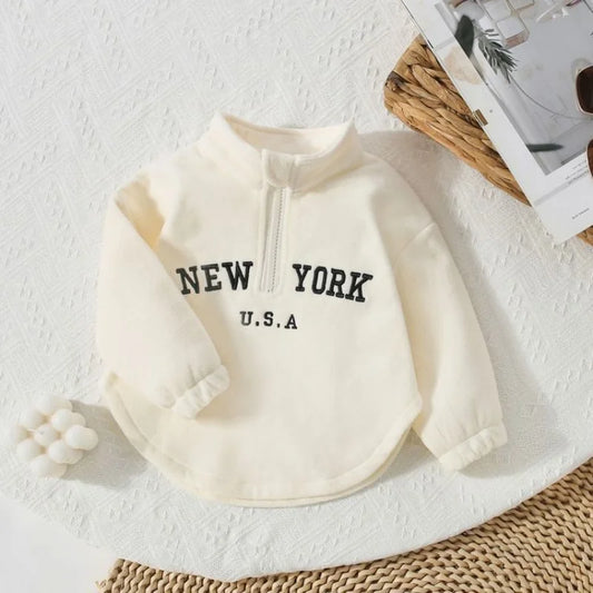2025 Autumn Winter Newborn Baby Sweatshirt Casual Loose Fit Letter Print Cotton Top for 1-3Y