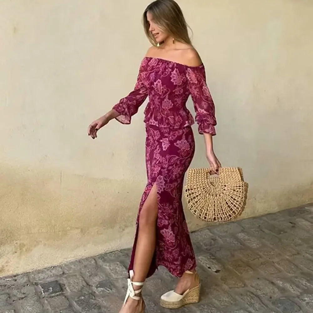Autumn new fashionable women's clothing casual and elegant design retro European and American printing set