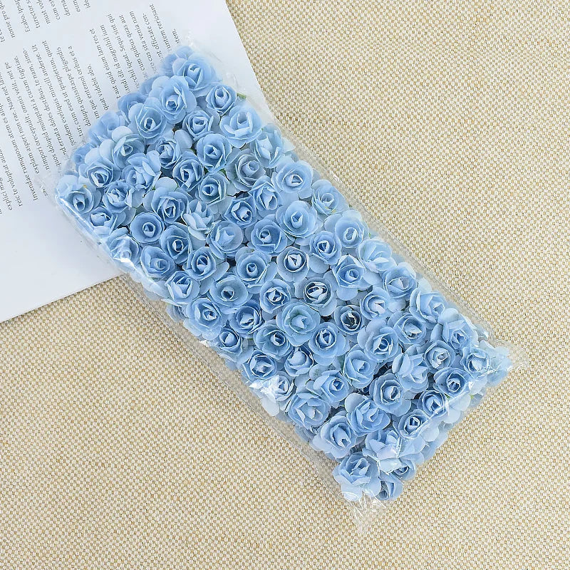 144pcs 2cm Artificial Mini Paper Rose Bouquet for Wedding Party Decoration Home DIY Wreath Gifts Scrapbooking Craft Fake Flowers