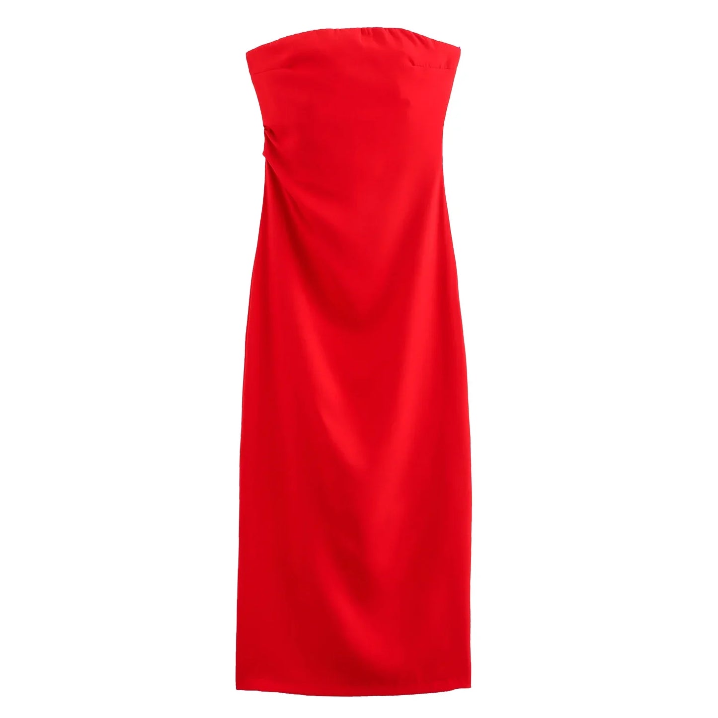 TRAF Women Fashion Summer New Sexy Split Back Zip Pleated Sleeveless Strapless Dress Chic Female French Elegant Evening