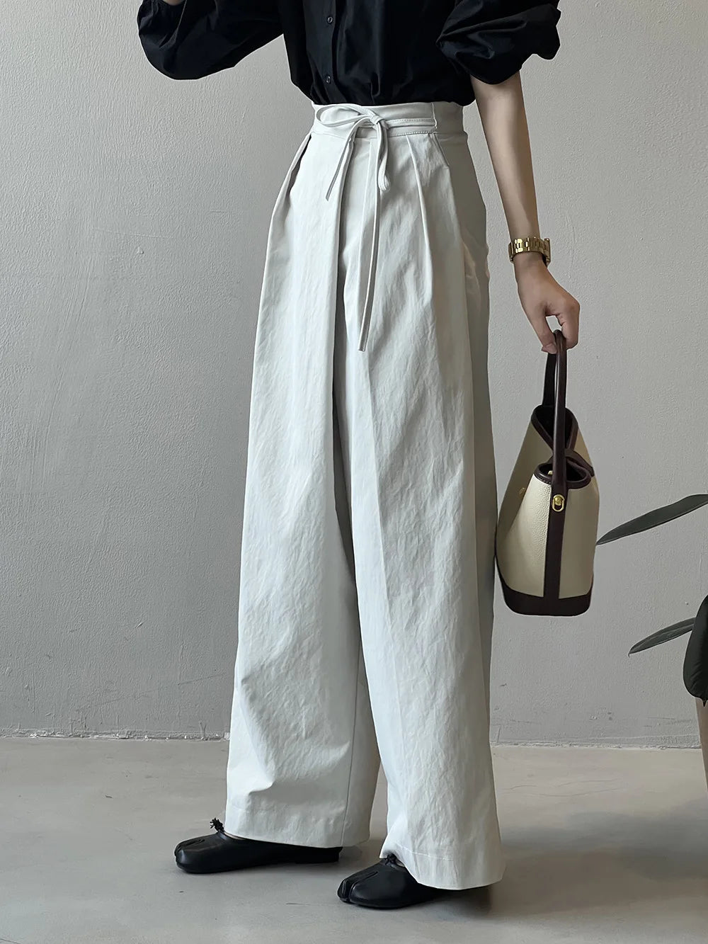 2024 Women Casual Wide Leg High Waist Pants Fashion Clothes Black Brown Pants Female Trousers