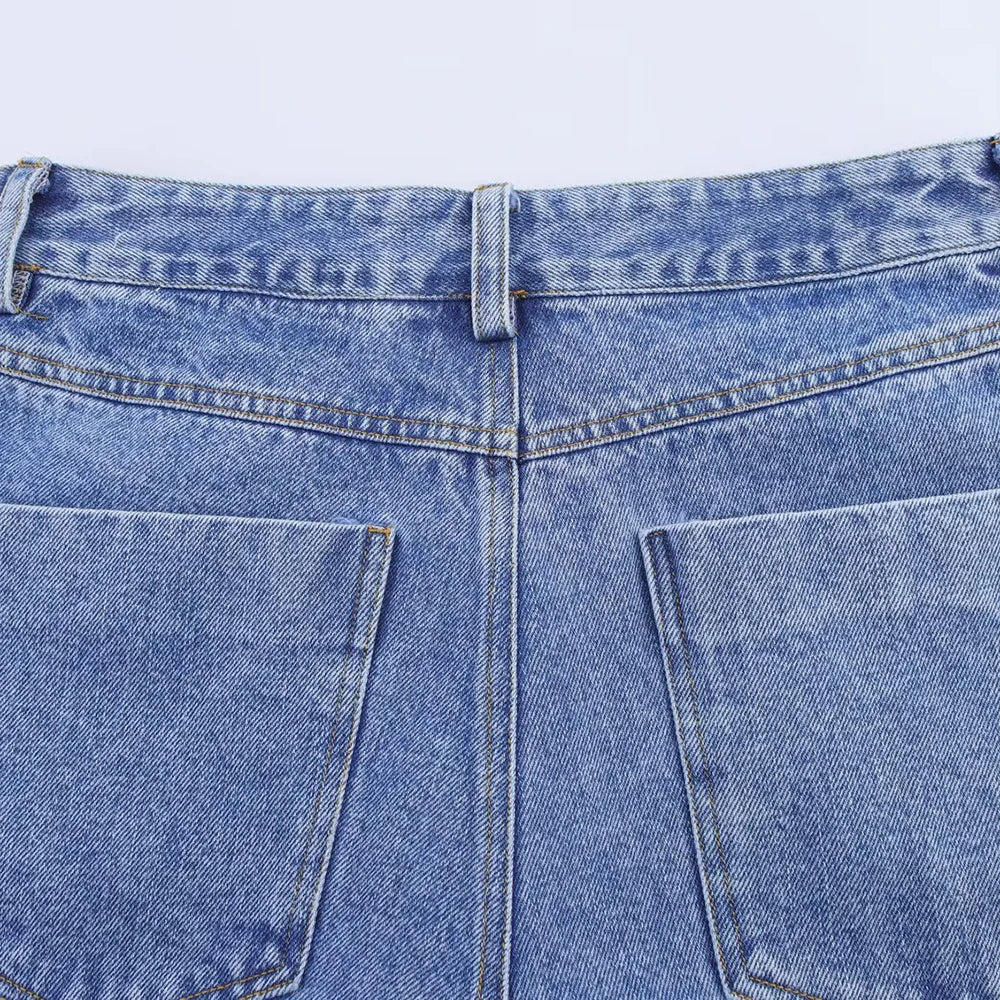 TRAF Women's Short Lapel Denim Shirt + Irregular Fashion Short Skirt Pants Vintage Casual Denim Suit Commuter High Street Suit