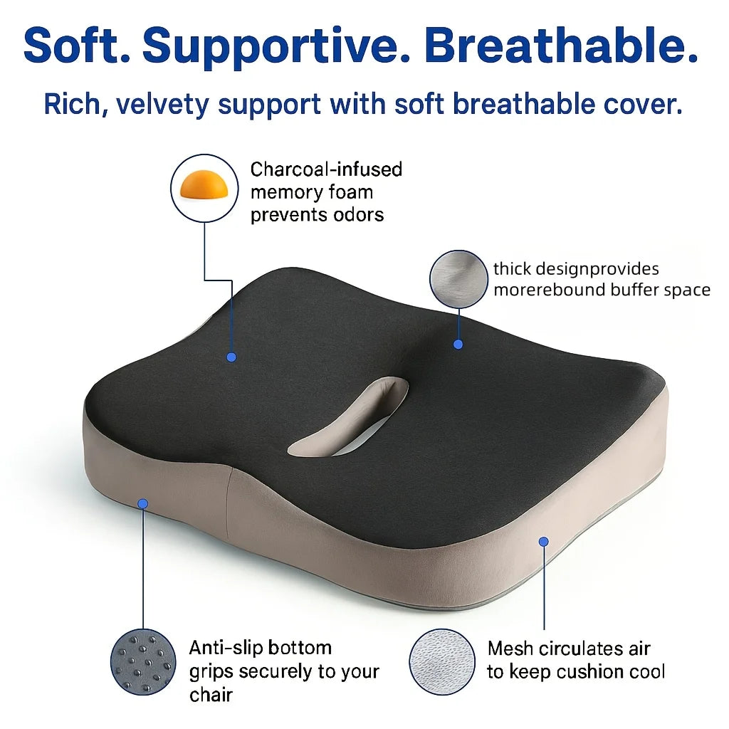 1pc Memory Foam Seat Cushion - 3D Ergonomic Support| Light Green & Grey, Washable Polyester, Car/Office Essentials Home Decor