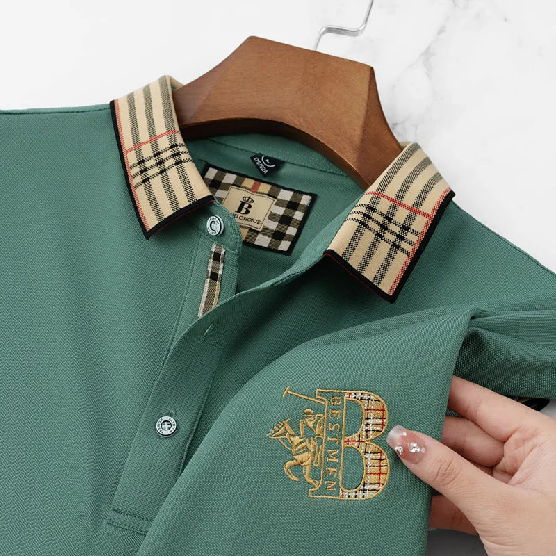 Summer men's fashion casual short sleeved polo shirt high-end boutique embroidered top comfortable and breathable lapel T-shirt