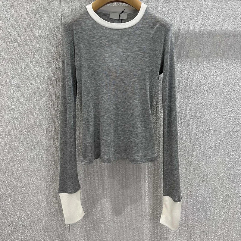 Women Long sleeve T-shirt Premium wool knit tee-slim silhouette, temperature-regulating, pairs with all bottoms 2580649