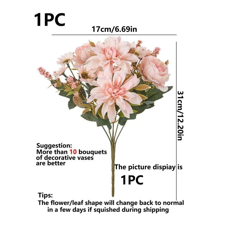 Hot sales Artificial Flowers Silk Dahlia Rose daisy Festival Home Wreath Decoration Bonsai Room Wedding Bridal Bouquet Diy gift