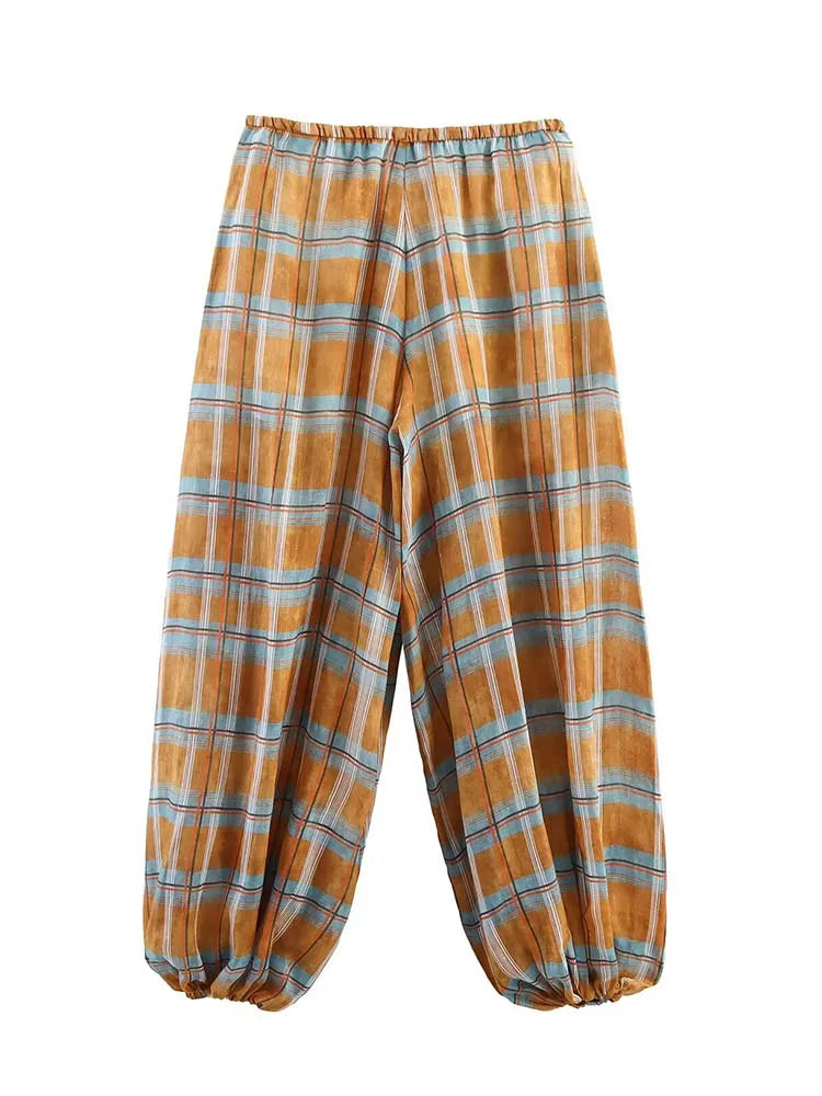 Casual Chic Lantern Pants Women Pants Side Pockets Long Straight Loose Pants Fashion 2025 Autumn Printed Trousers