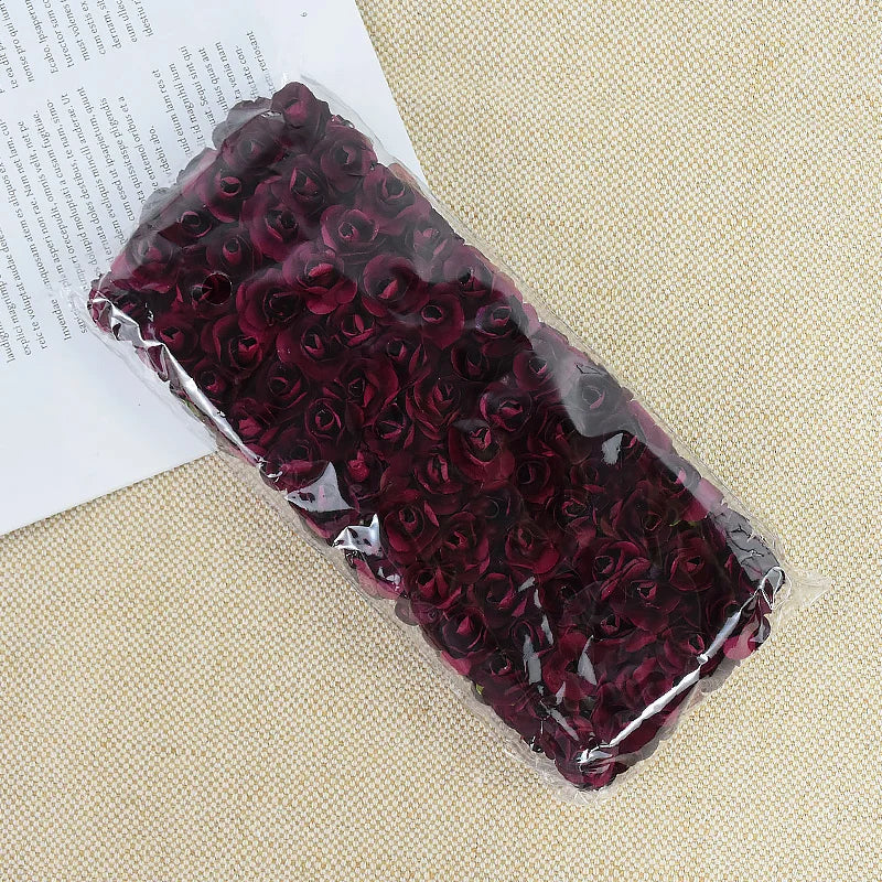 144pcs 2cm Artificial Mini Paper Rose Bouquet for Wedding Party Decoration Home DIY Wreath Gifts Scrapbooking Craft Fake Flowers