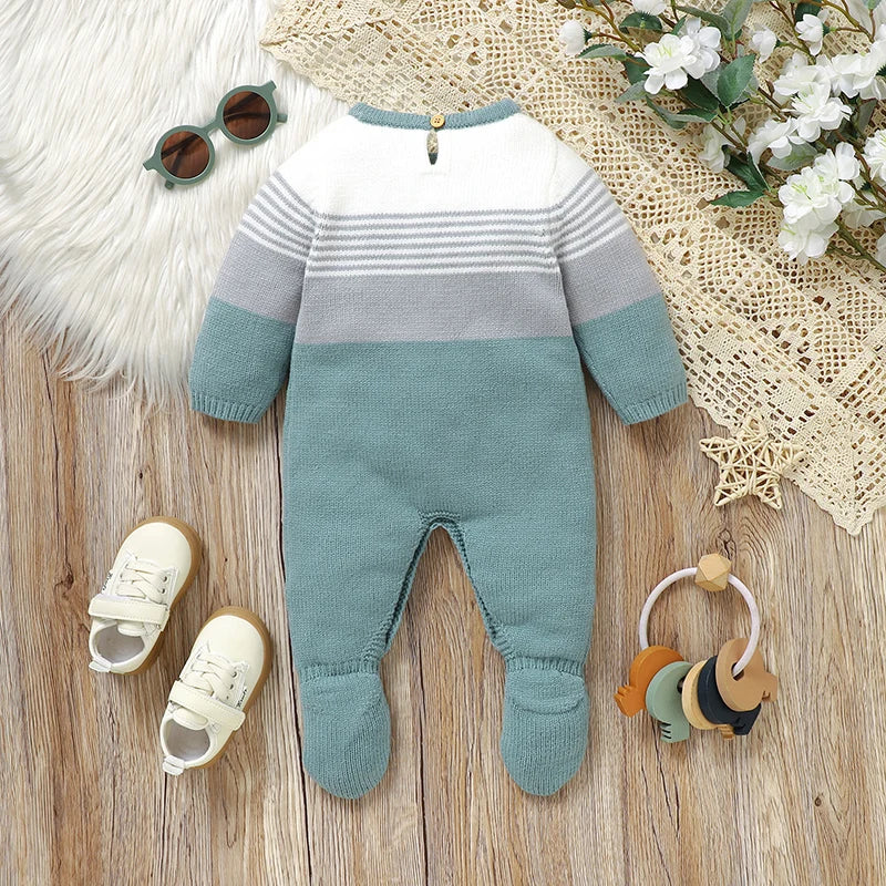 Baby Romper Knitted Newborn Kid Clothes Fashion Foot Wrap Warm 0-9M Overalls Infant Girl Boy Toddler Jumpsuit Long Sleeve Autumn