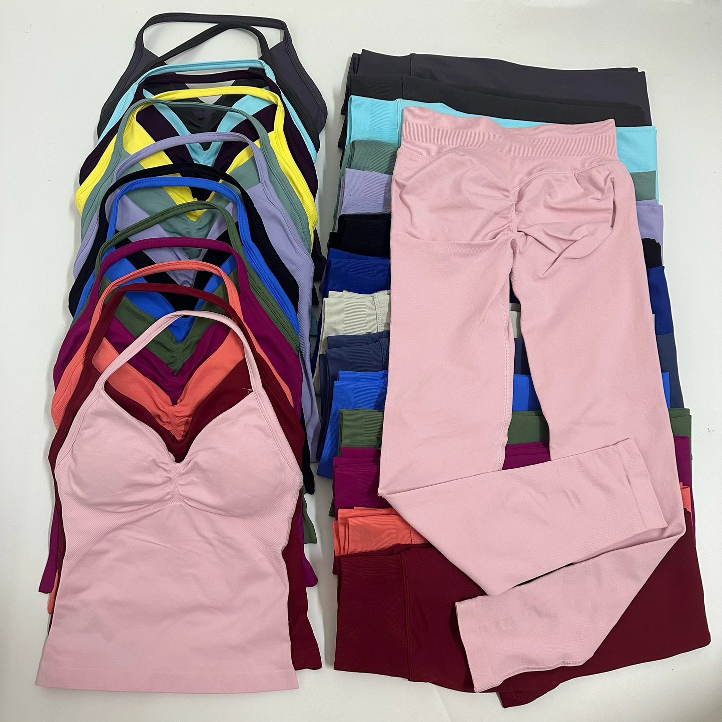 No Logo 2 Pieces Set Yoga Leggings Set Women Backless Tank Tops High Waist Scrunch Gym Suit Fitness Clothes Outfit Yoga Set