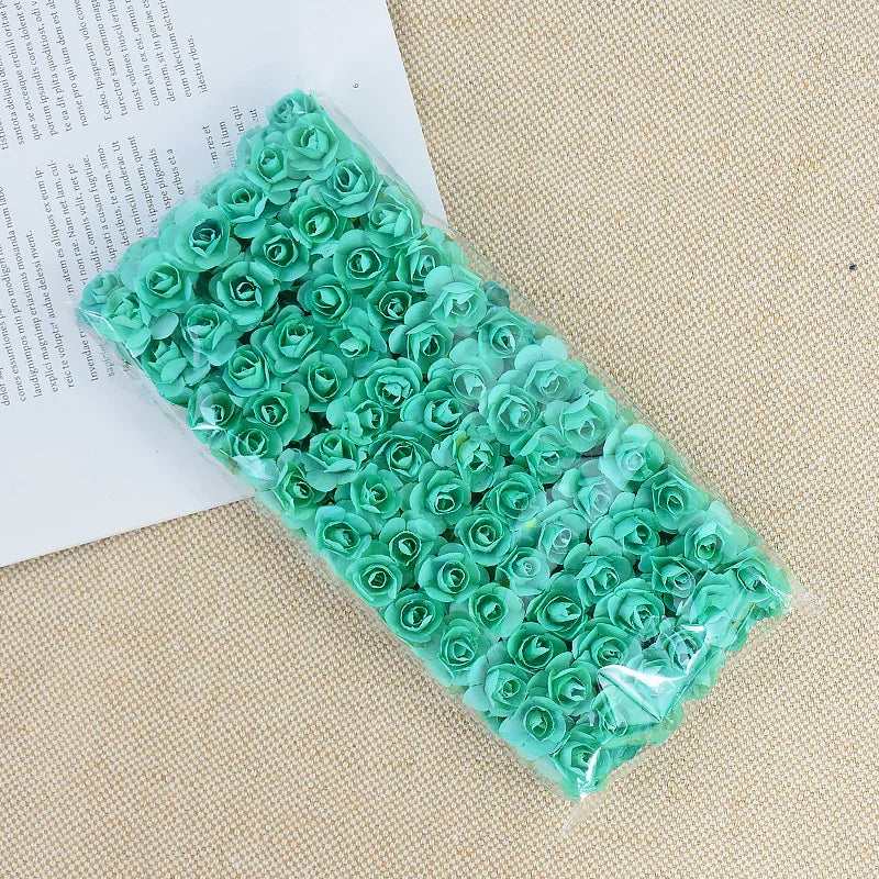 144pcs 2cm Artificial Mini Paper Rose Bouquet for Wedding Party Decoration Home DIY Wreath Gifts Scrapbooking Craft Fake Flowers