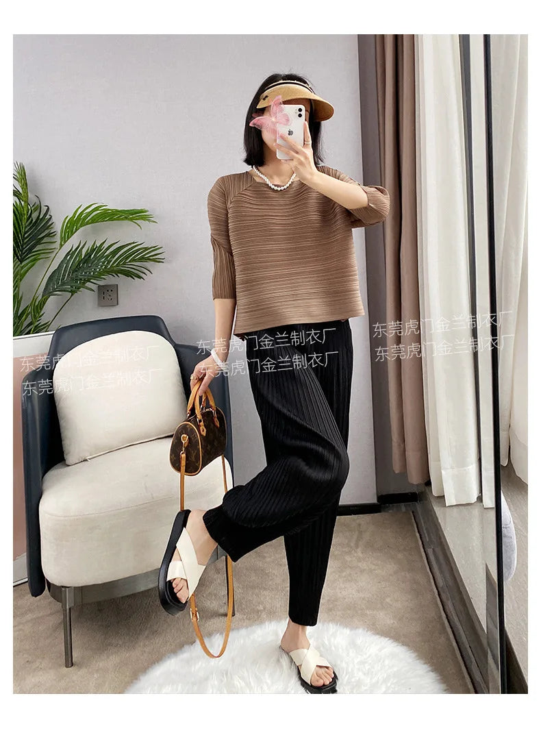 Miyake Life Pleated Pants Loose Harem Pants Women's Summer Thin Fashion Versatile Nine-minute Calf Pants