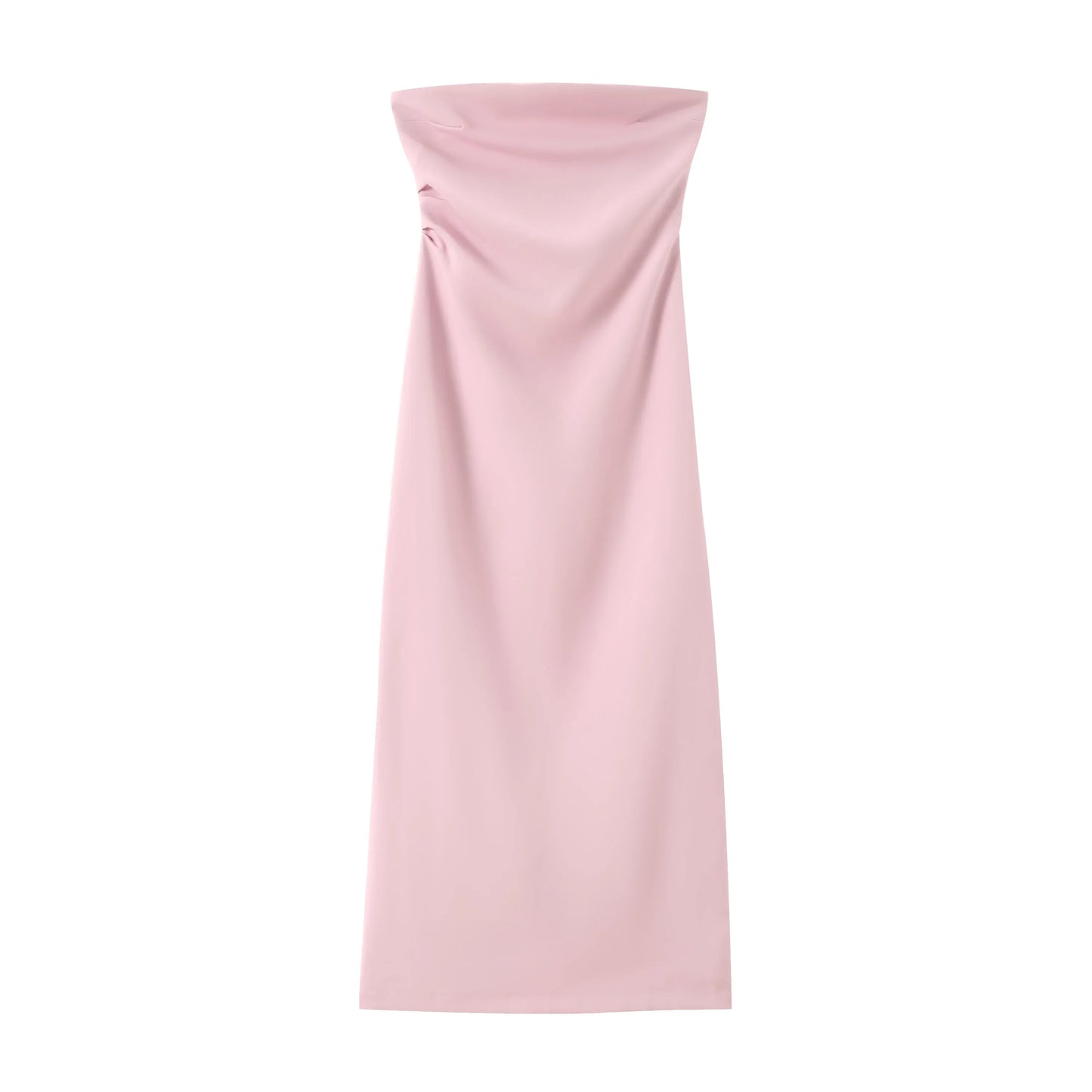 TRAF Women Fashion Summer New Sexy Split Back Zip Pleated Sleeveless Strapless Dress Chic Female French Elegant Evening