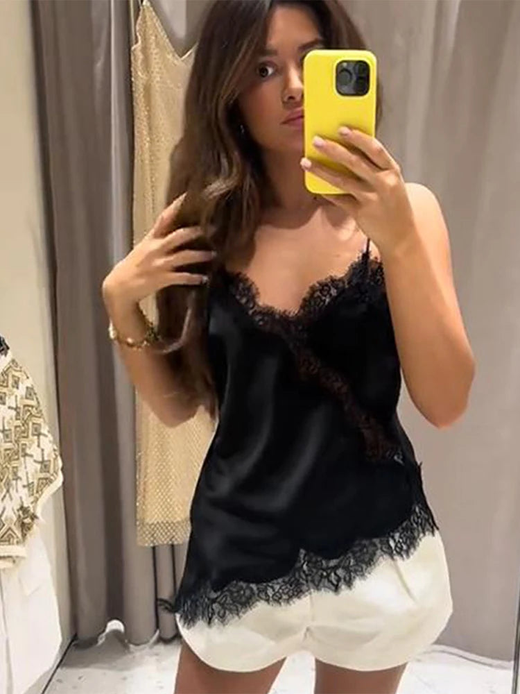 Fashion V-neck Backless Dip Hem Romantic Blouse Sexy Lace Hollow Out Slip Tops For Women Lady 2025 Summer Evening Party Tops