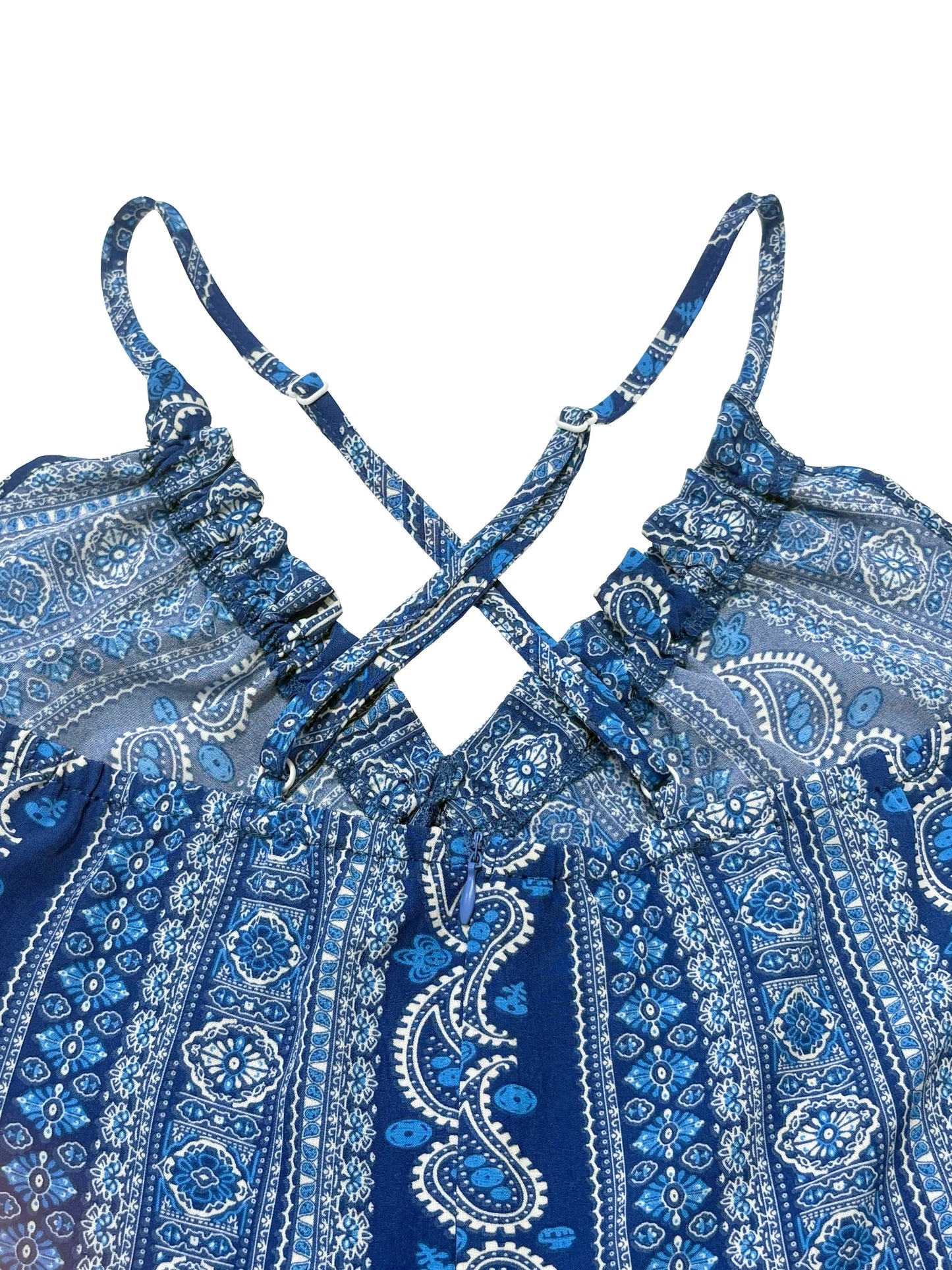 Women's Summer Ethnic Pattern Backless Split Thigh Dress Ladies Summer Clothes Boho Fashion Frill Trim Long Dress for Beach