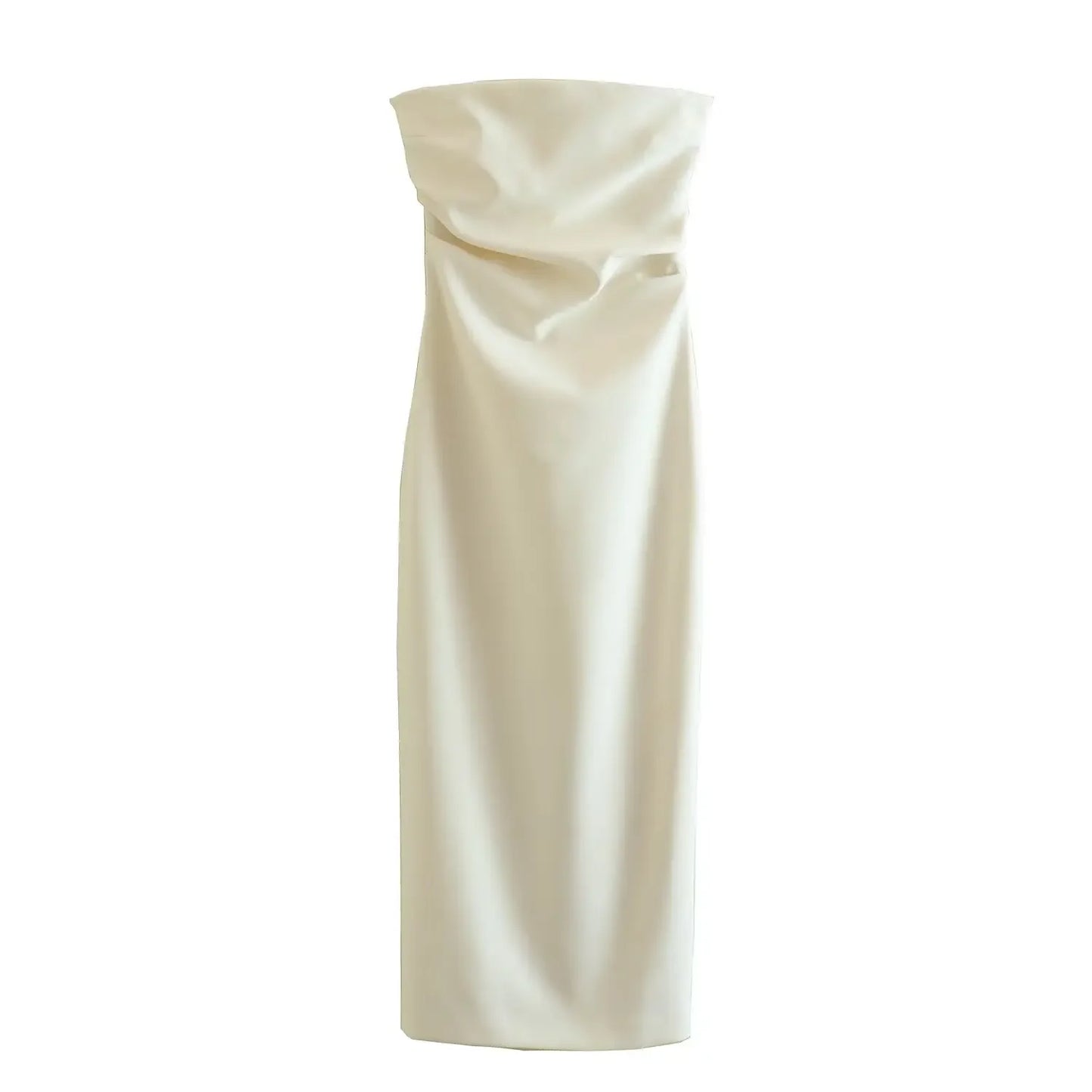 TRAF Women Fashion Summer New Sexy Split Back Zip Pleated Sleeveless Strapless Dress Chic Female French Elegant Evening