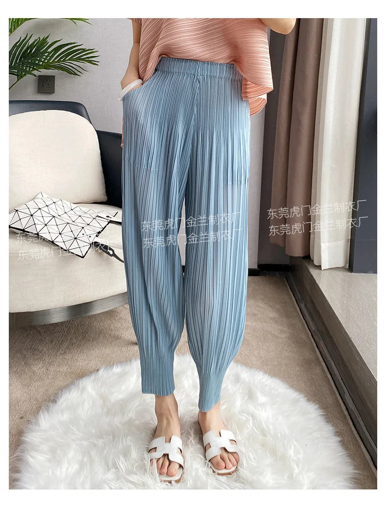 Miyake Life Pleated Pants Loose Harem Pants Women's Summer Thin Fashion Versatile Nine-minute Calf Pants
