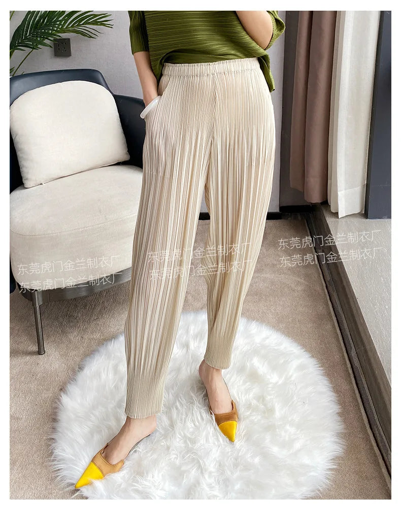 Miyake Life Pleated Pants Loose Harem Pants Women's Summer Thin Fashion Versatile Nine-minute Calf Pants