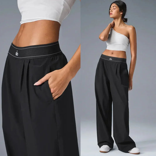 AL Fashion Wide Leg Trousers Women Summer Sports Casual LOOSE Sweatpants Women Elastic High Waist Loose Straight Yoga Pants