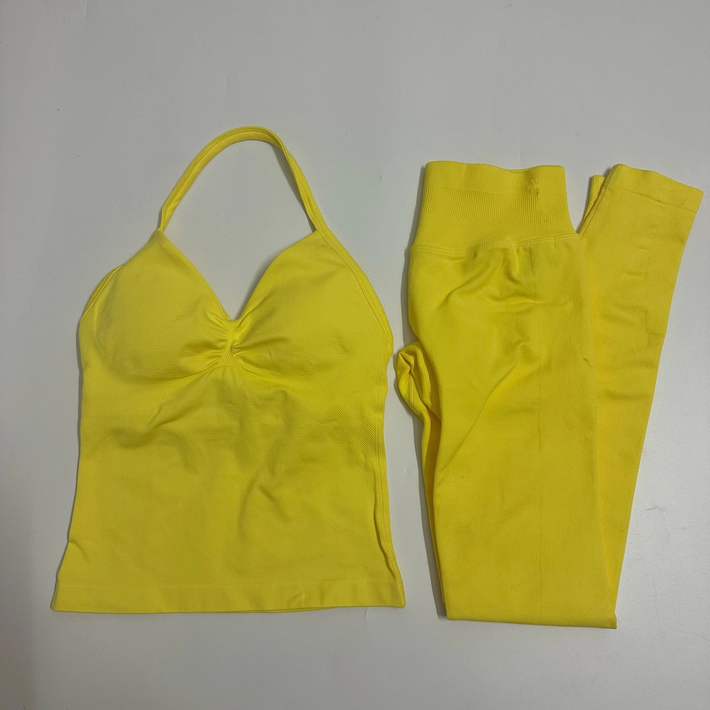 No Logo 2 Pieces Set Yoga Leggings Set Women Backless Tank Tops High Waist Scrunch Gym Suit Fitness Clothes Outfit Yoga Set