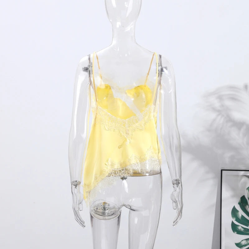 Sexy Lace Sling Tops Women Loose V Neck Sleeveless Backless See Through Top Female 2025 Summer Fashion Chic Solid Streetwears