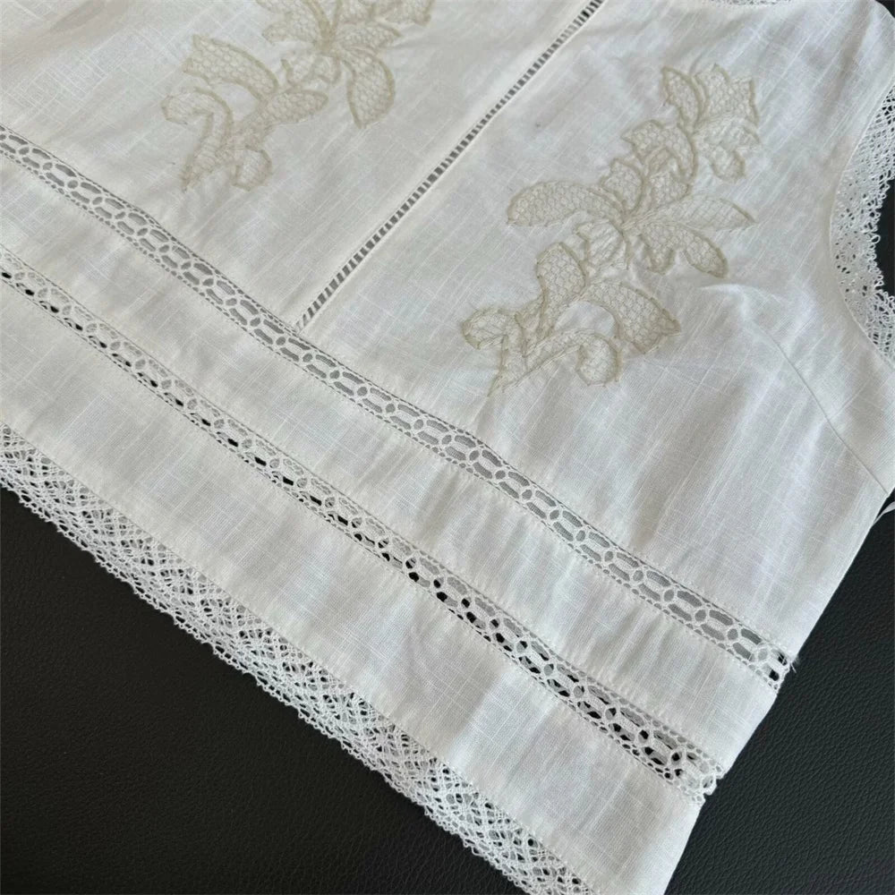 Taop&Za round neck sleeveless embroidered short top summer new women's fashion casual high waisted embroidered skirt