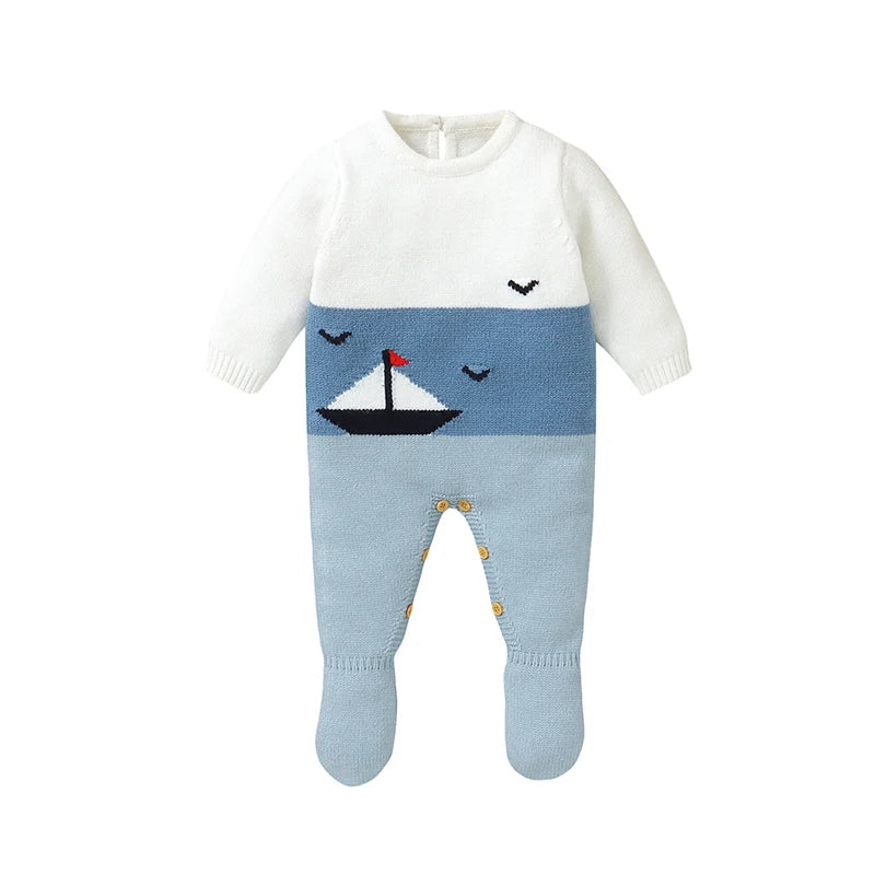 Baby Romper Knitted Newborn Kid Clothes Fashion Foot Wrap Warm 0-9M Overalls Infant Girl Boy Toddler Jumpsuit Long Sleeve Autumn