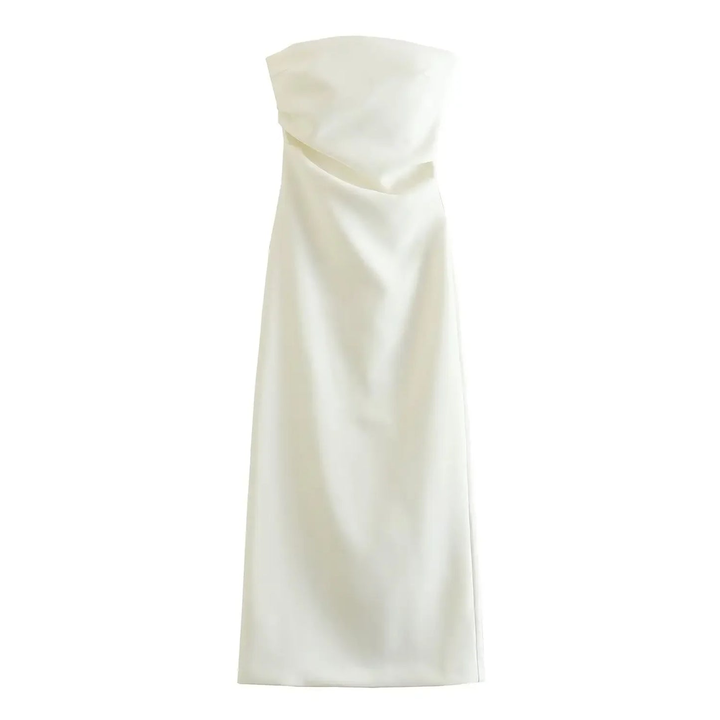 TRAF Women Fashion Summer New Sexy Split Back Zip Pleated Sleeveless Strapless Dress Chic Female French Elegant Evening