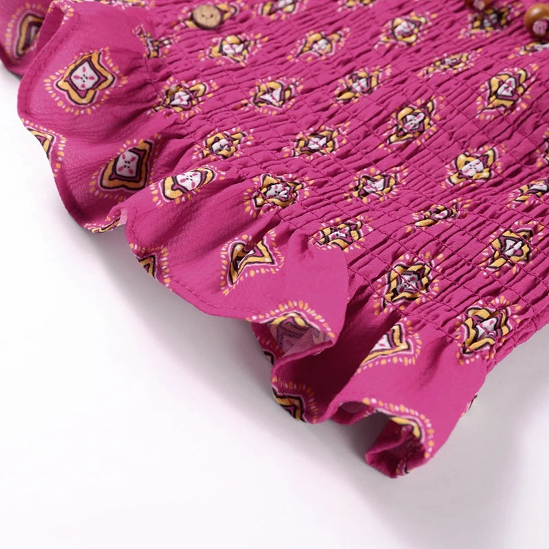 Casual Print Vest Long Skirts Suits Women Loose V Neck Lace Up Wrinkle Sets Female 2025 Summer New Fashion Chic Sets 2 Pieces