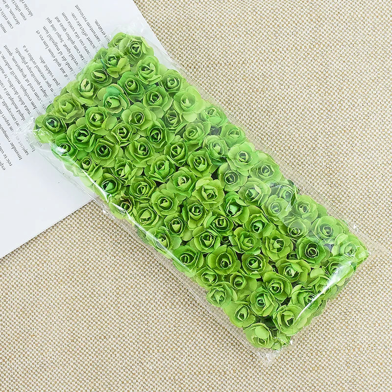 144pcs 2cm Artificial Mini Paper Rose Bouquet for Wedding Party Decoration Home DIY Wreath Gifts Scrapbooking Craft Fake Flowers