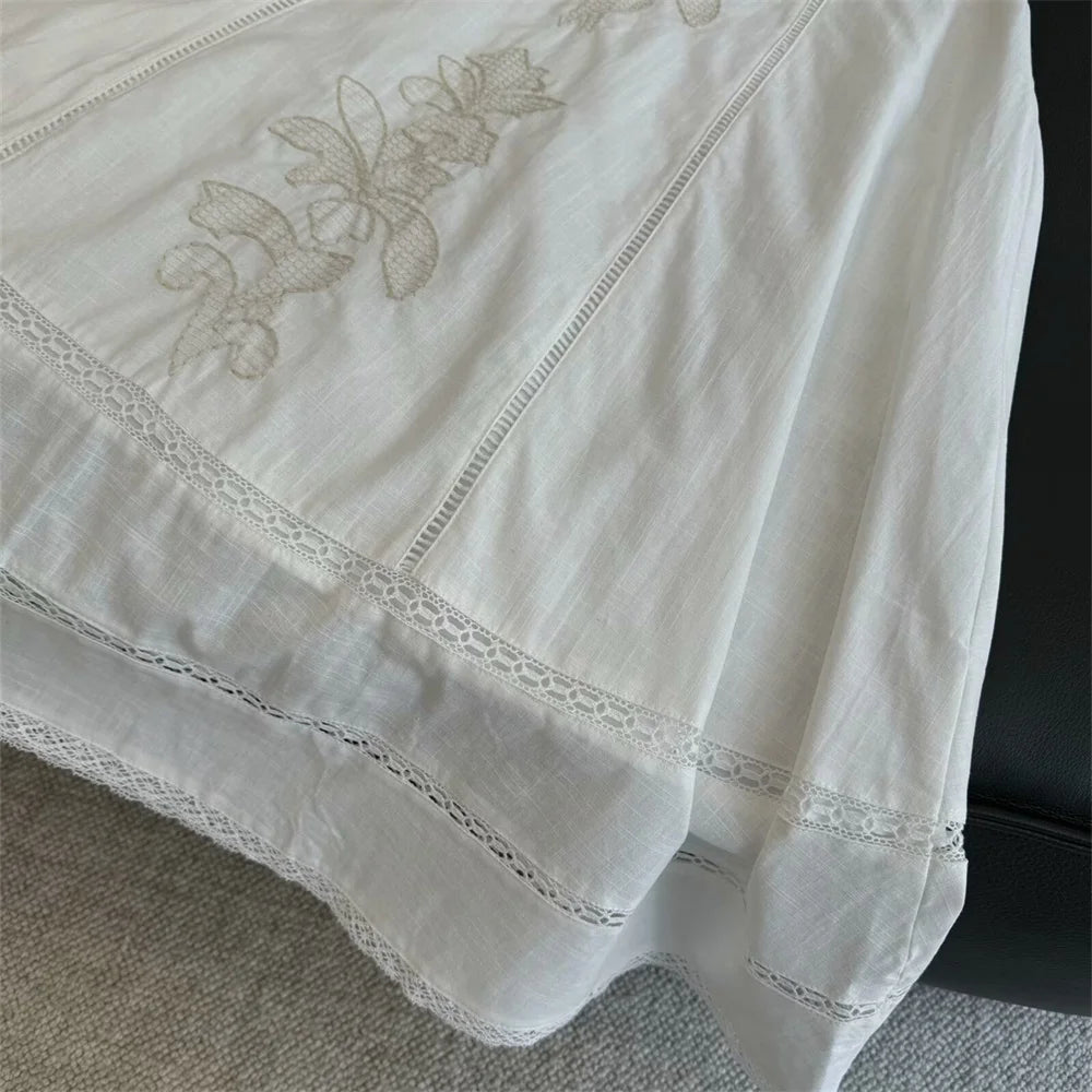 Taop&Za round neck sleeveless embroidered short top summer new women's fashion casual high waisted embroidered skirt