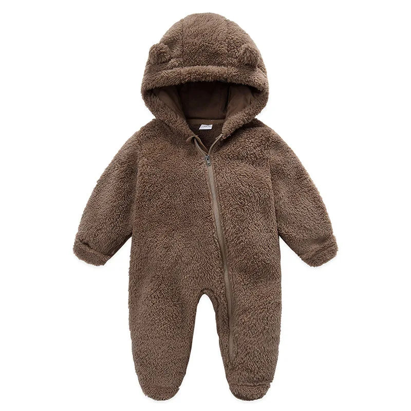 OLEKID Autumn Winter Newborn Baby overalls Plus Velvet Hooded Kids Baby Girl Romper 0-1 Years Infant Toddler Boy Jumpsuit Outfit