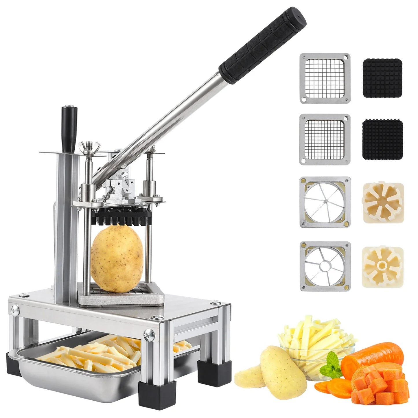 Stainless Steel French Fry Cutter Vegetable Fruit Chopper Manual Potato Slicer for Restaurant Home Kitchen
