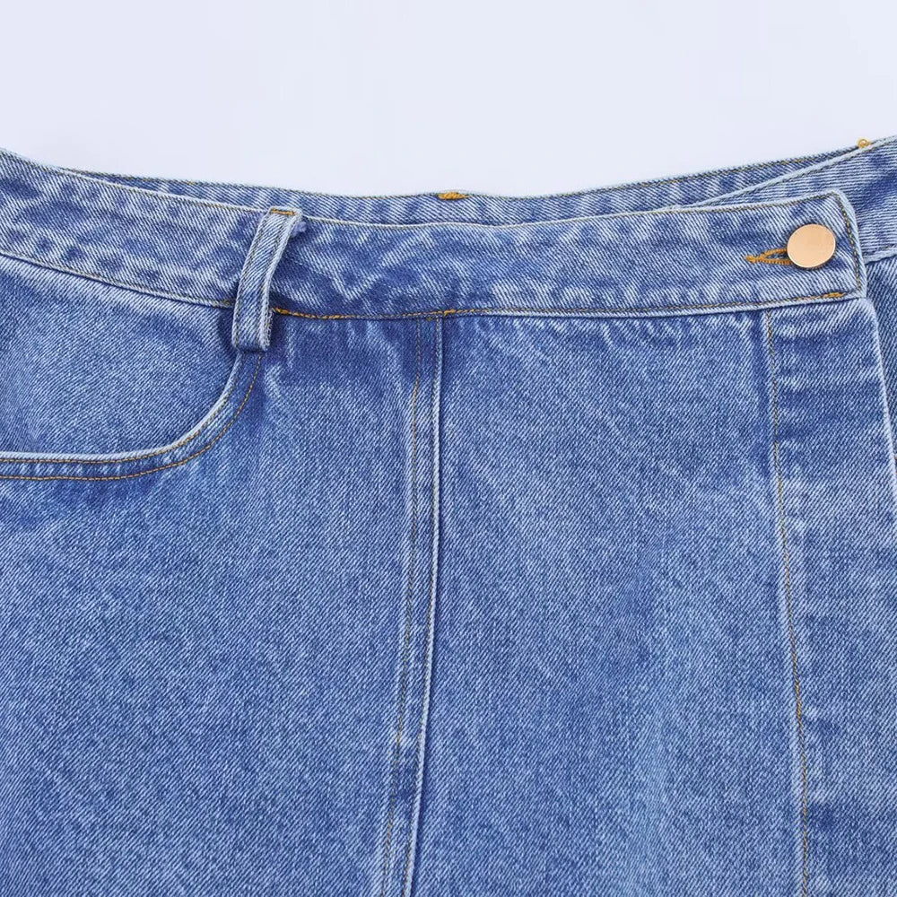 TRAF Women's Short Lapel Denim Shirt + Irregular Fashion Short Skirt Pants Vintage Casual Denim Suit Commuter High Street Suit