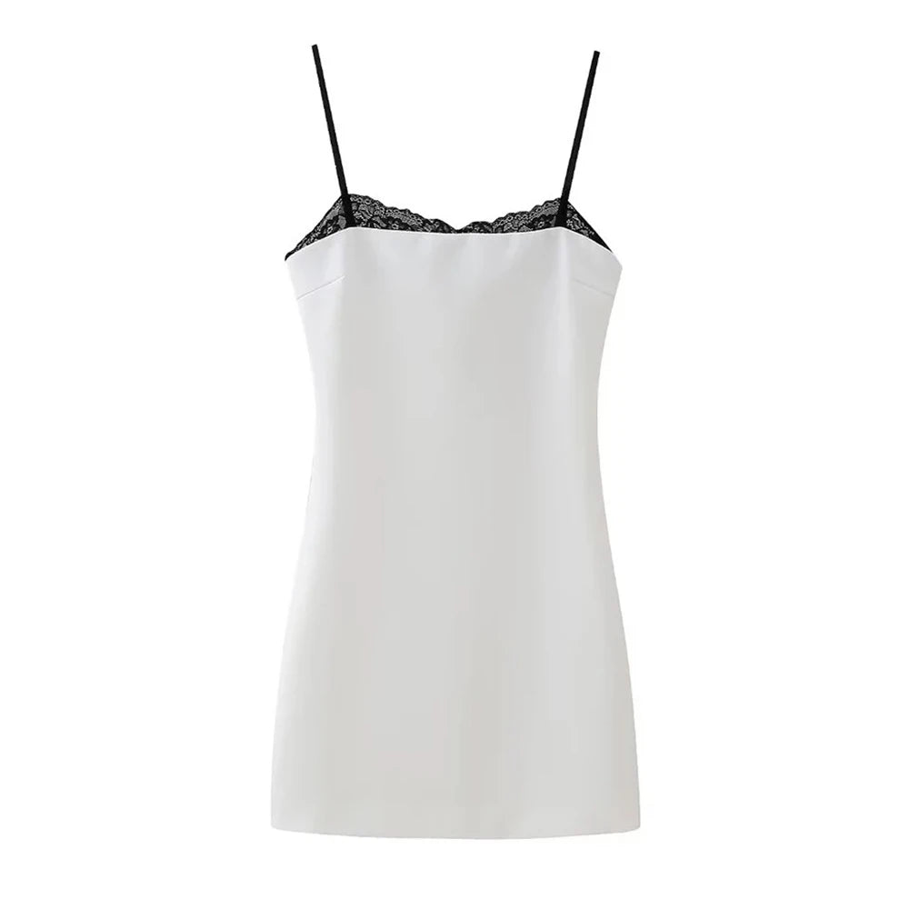 TRAFZA Women Sexy Lace Splicing Dress Fashion Slim Strapless Spaghetti Straps Mini Dresses Evening Party Sexy Short Dresses