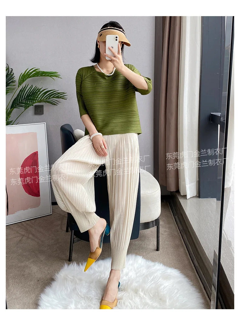 Miyake Life Pleated Pants Loose Harem Pants Women's Summer Thin Fashion Versatile Nine-minute Calf Pants