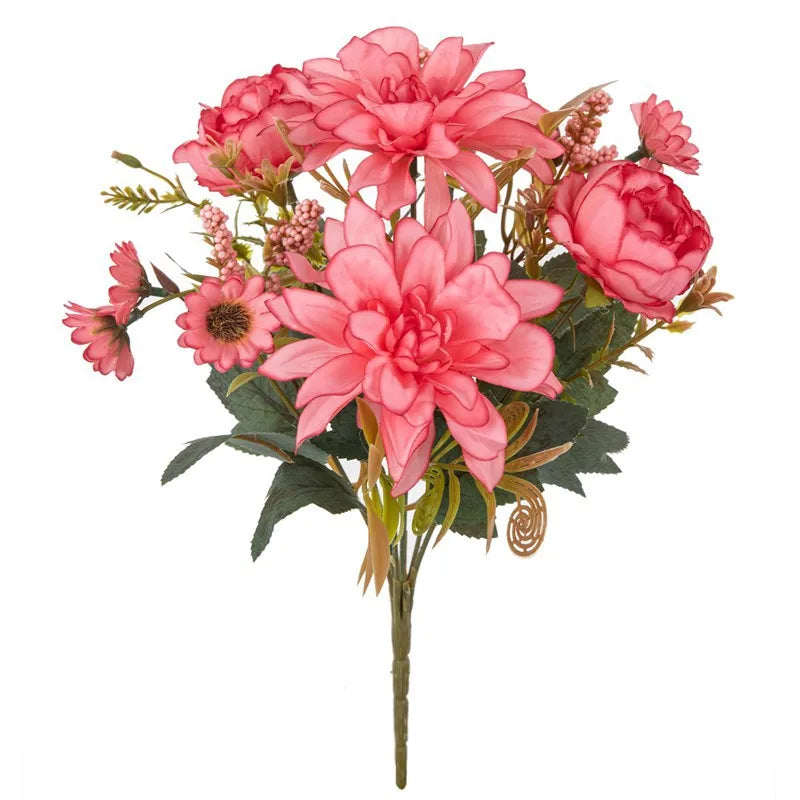 Hot sales Artificial Flowers Silk Dahlia Rose daisy Festival Home Wreath Decoration Bonsai Room Wedding Bridal Bouquet Diy gift