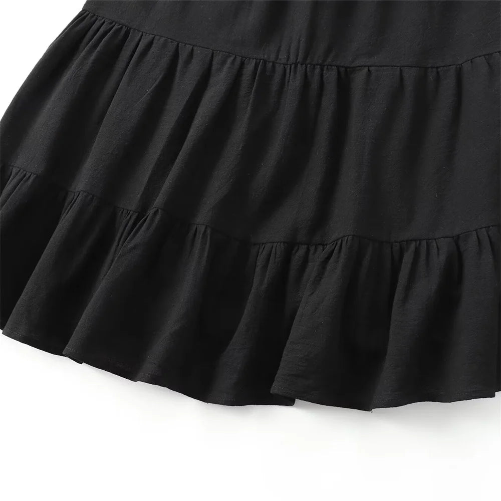 BMURHMZA 2024 Summer New Product Women's Fashion Sleeveless Sexy Midi Layered Splicing Strap Short Dress Short Skirt